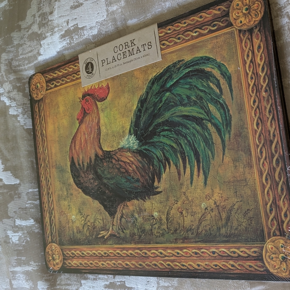 NEW BENSON MILLS CORK TABLE PLACEMENS "ROOSTER PRIDE " SET OF FOUR - Picture 2 of 6